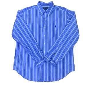 Ralph Lauren Blue Striped Button Down Shirt XL Classic‎ Fit Cotton
